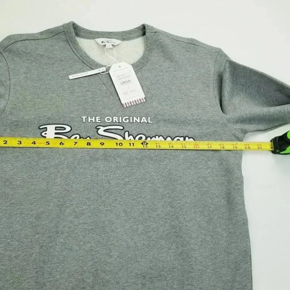 Ben Sherman Small Grey Heather Long Sleeve Men's Logo Crew Neck Cotton Sweater - Picture 2 of 10